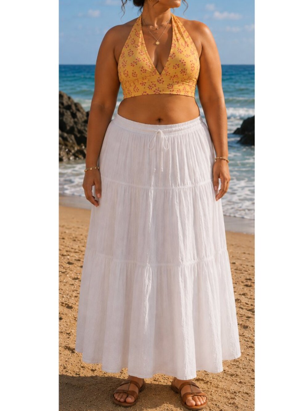 Resa - Yellow Floral Halter Crop Top – XL